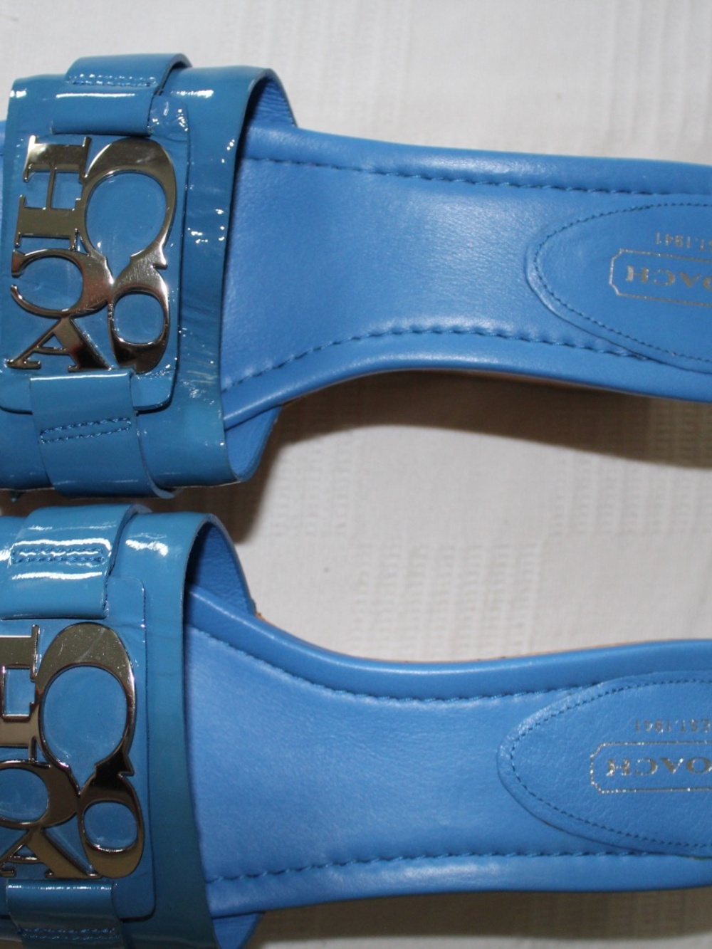 COACH Royal Blue Patent Leather Cork Wedge Platform Sandals 8B - Picture 8 of 9